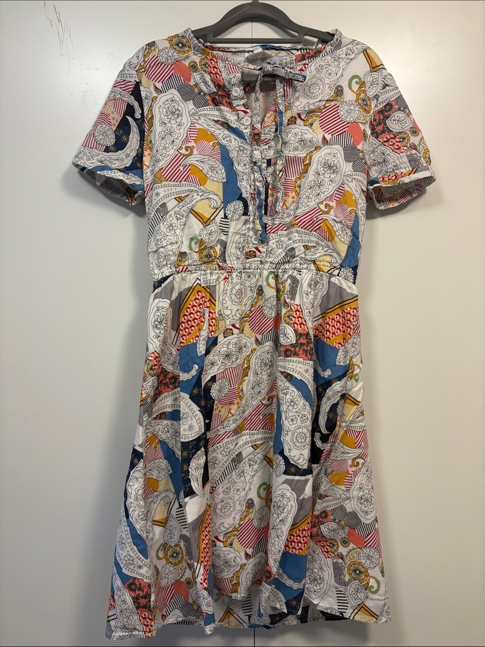 Vintage Tulip Multicolor 100% Cotton Paisley Print Short Sleeve Dress L